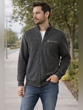 Mark Law Full-Zip Cotton Jacket Sweater | Charcoal Black‎ | Size L